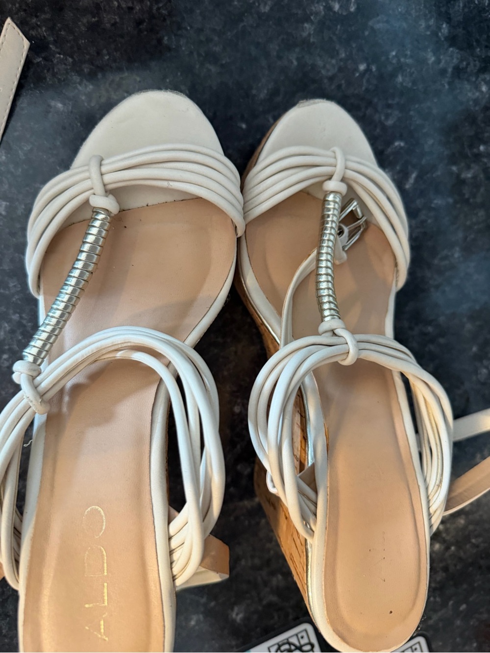 ALDO Cream Strappy Coil-Accent Wedge Sandals